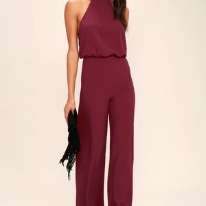 Wine Red Halter Jumpsuit